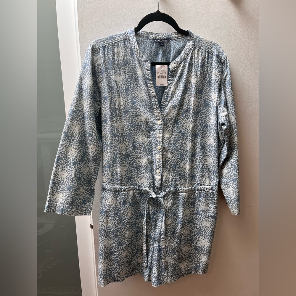 J. Crew Blue and White Light Denim Button-Down Romper